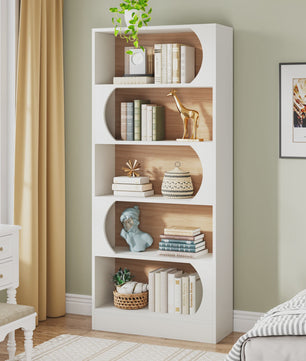 Stijlvolle Boekenkast 5 Lagen - Wit & Walnoot - 180cm Hoog