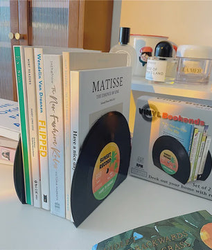 Retro Vinyl Plaat Boekensteunen - Set van 2 - Vintage Decoratie voor Bureau & Kantoor