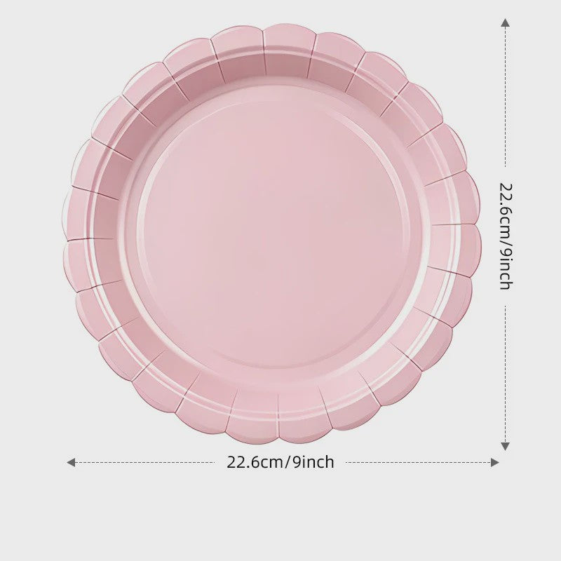 Elegant Roze Scalloped Rand Papieren Borden, Bekers & Servetten Set
