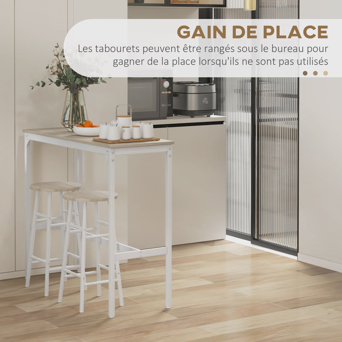 Bistro Bar Set met 2 Krukken - Industrieel Design Staal - Staande Eettafel met Voetensteun