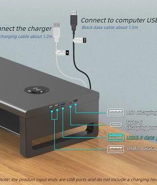 Monitor Riser Stand met USB Docking Station & Draadloze Oplader - Bureau Organizer