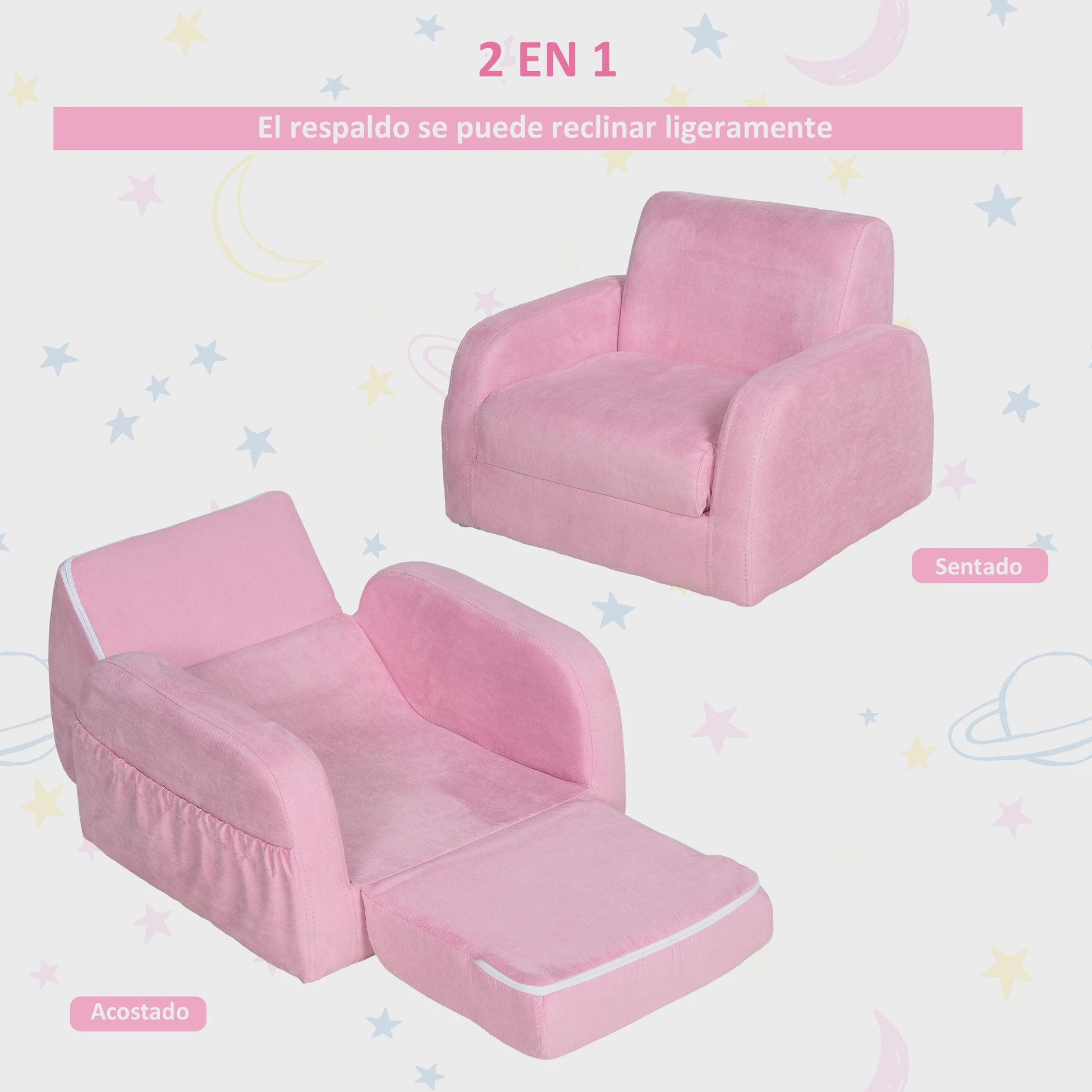 Homcom Kinderfauteuil 2-in-1: Verstelbaar, Inklapbaar en Comfortabel voor Kinderen vanaf 3 Jaar