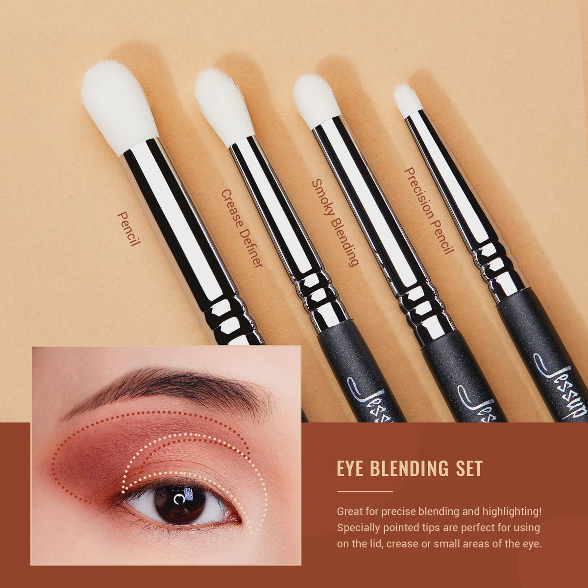 Jessup 13-delige Professionele Oog Make-up Kwastenset - Synthetisch Vegan Haar
