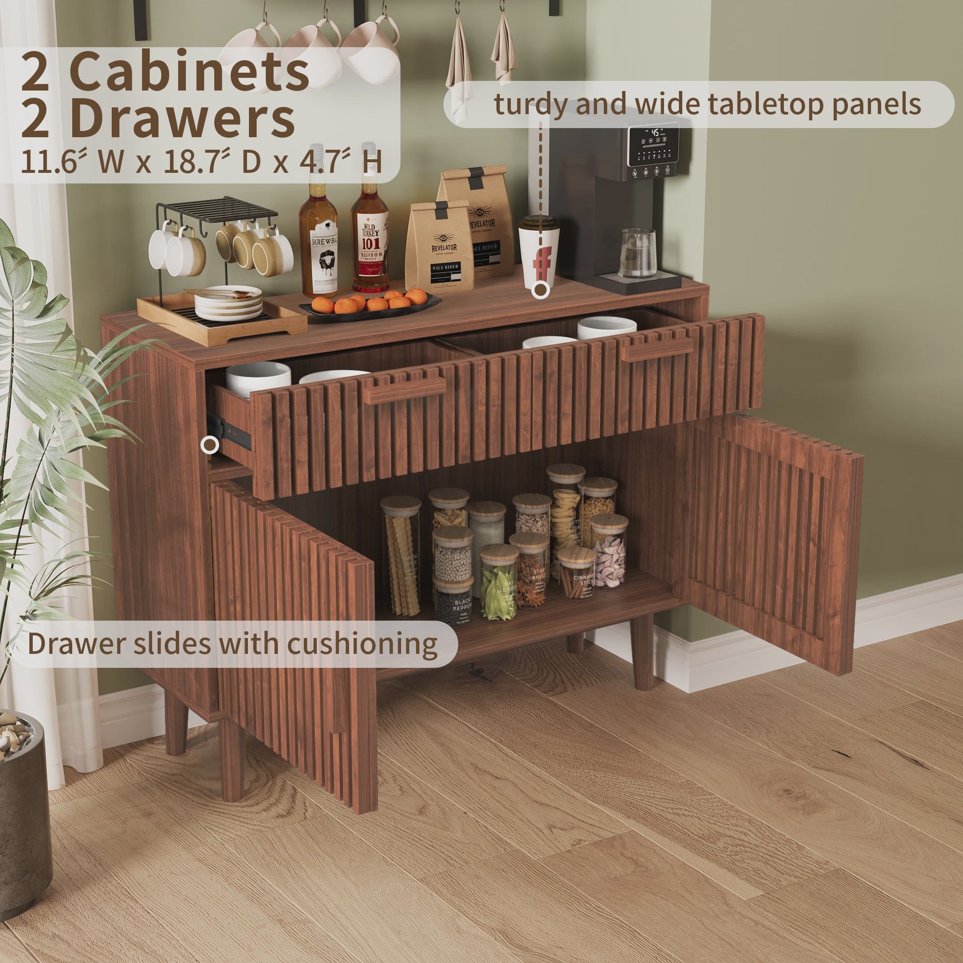 Mid-Century Houten Sideboardkast met 2 Lades en 2 Deuren - Stijlvolle Opbergoplossing