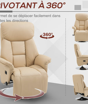 HOMCOM Armchair relaxation relax Living Room relaxation Armchair Pivoting foot-rest Adjustable Armrests, chair TV in Synthetic leather, Up to kg, for Living Room, bedroom, home cinema, beige