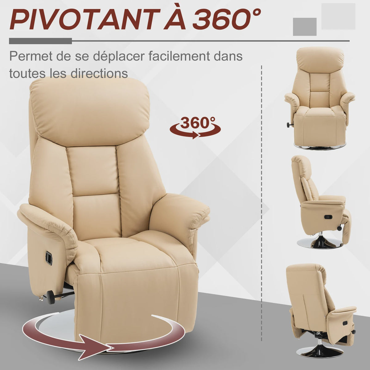 HOMCOM Armchair relaxation relax Living Room relaxation Armchair Pivoting foot-rest Adjustable Armrests, chair TV in Synthetic leather, Up to kg, for Living Room, bedroom, home cinema, beige