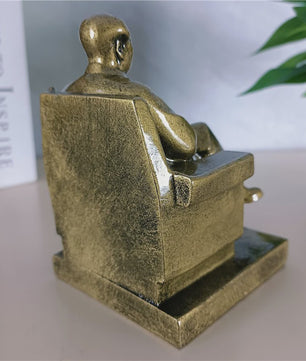 Mao Zedong Zittend Beeld - Antiek Brons & Goudkleurig - President Mao Sculptuur