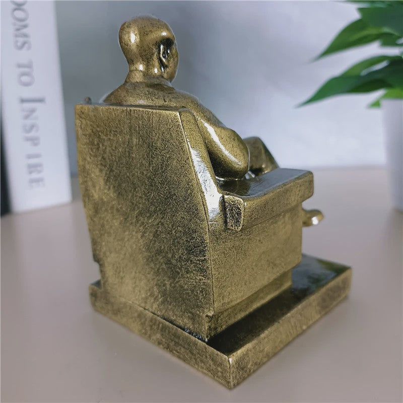 Mao Zedong Zittend Beeld - Antiek Brons & Goudkleurig - President Mao Sculptuur