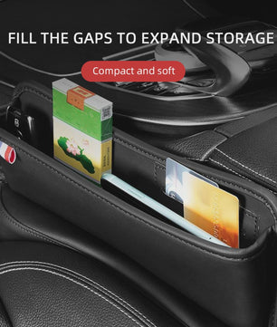 Universele Autostoel Opbergbox met Bekerhouder - Leer - Crevice Organizer
