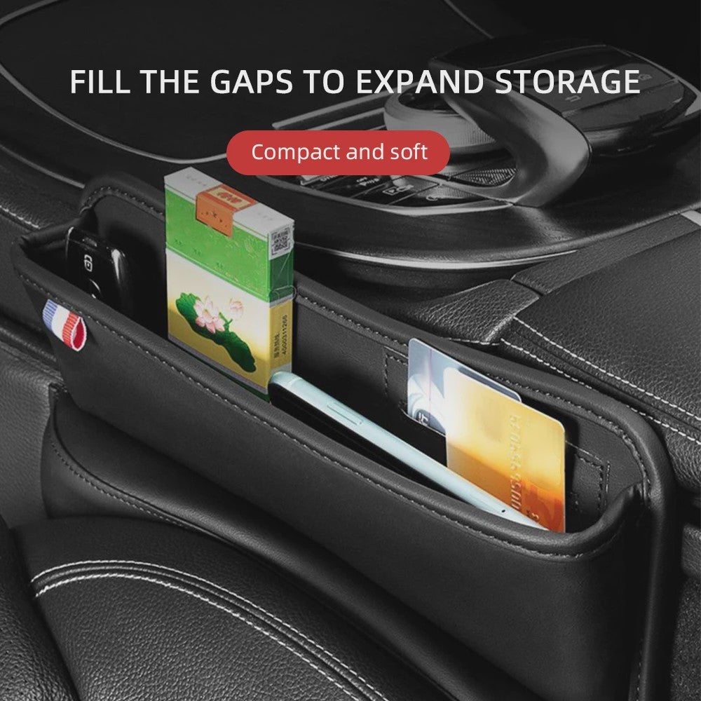 Universele Autostoel Opbergbox met Bekerhouder - Leer - Crevice Organizer