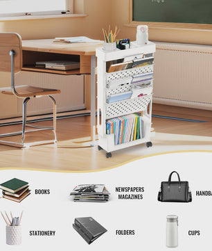 5-Laags Verrijdbare Opbergrek met Wielen - Grote Capaciteit Organizer voor Boeken & Documenten