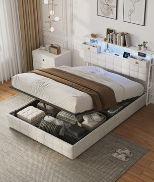 Boxspring Bed 140x200 met Hydraulische Opbergruimte en Multifunctioneel Hoofdbord - Velvet