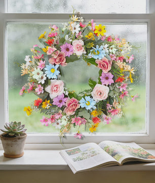 Kleurrijke Kunstbloemen Krans - Lente, Pasen, Valentijn Deurdecoratie & Woonaccessoire