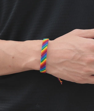 Fashion LGBT Bracelet Men Women Rainbow Rope Braclets Handmade Woven Strings Ethnic Brass Jewelry Bestie Gift Adjustable