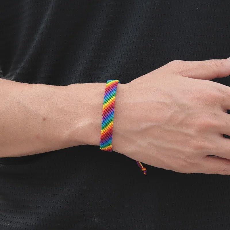 Fashion LGBT Bracelet Men Women Rainbow Rope Braclets Handmade Woven Strings Ethnic Brass Jewelry Bestie Gift Adjustable