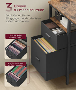 VASAGLE Bureau met 3 Planken en 2 Lades - 140x60x76 cm - Industrieel Design