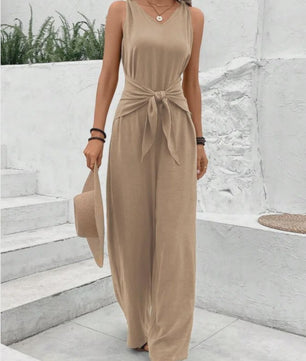 Modieuze Dames Jumpsuit met Wijde Pijpen, V-hals en Strikceintuur - Zomer & Vakantie