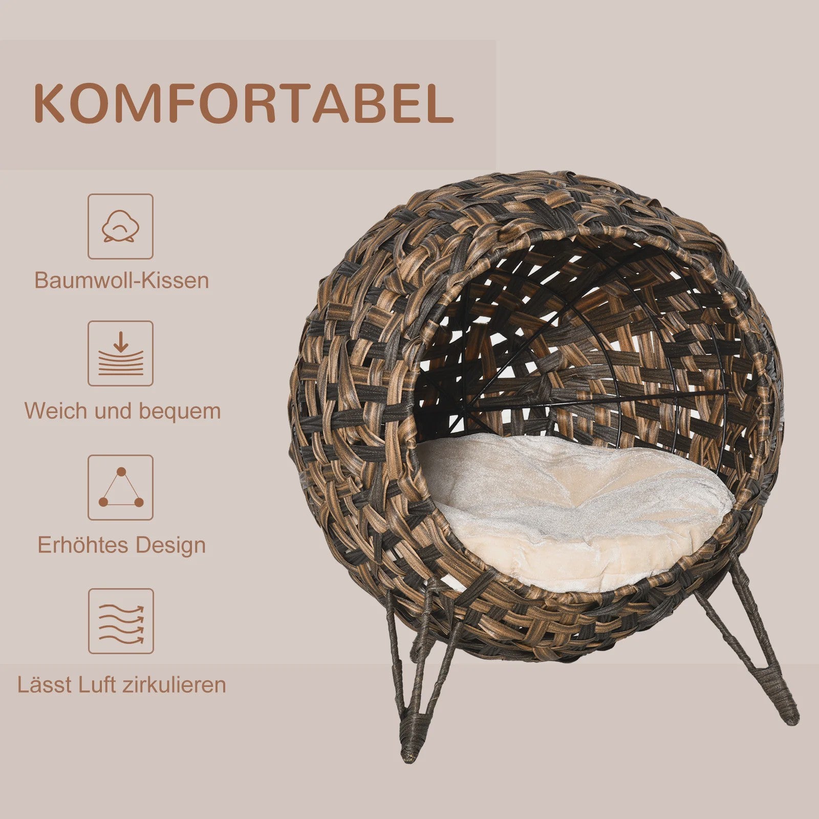 Ronde Rotan Kattenmand met Kussen - Stijlvol en Comfortabel Huisje