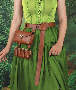 Middeleeuwse Lederen Riem met Flesjeshouder en Portemonnee - Cosplay & LARP Accessoire