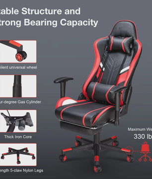 Ergonomische Massage Gaming Stoel met Voetensteun en Lendensteun - Verstelbaar