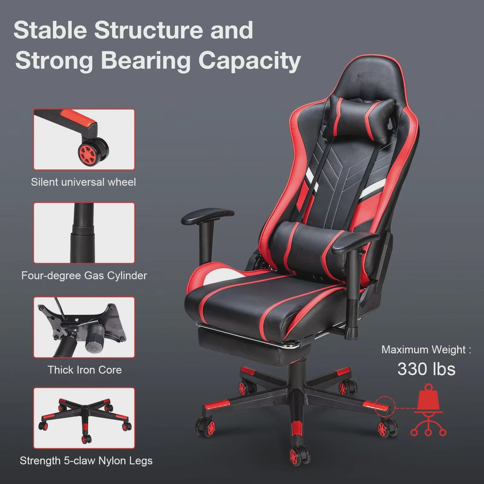 Ergonomische Massage Gaming Stoel met Voetensteun en Lendensteun - Verstelbaar