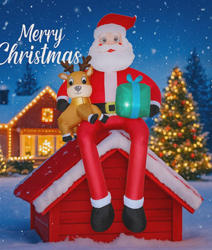 Opblaasbare Kerstman met Rendier - 290cm - Tuindecoratie met LED
