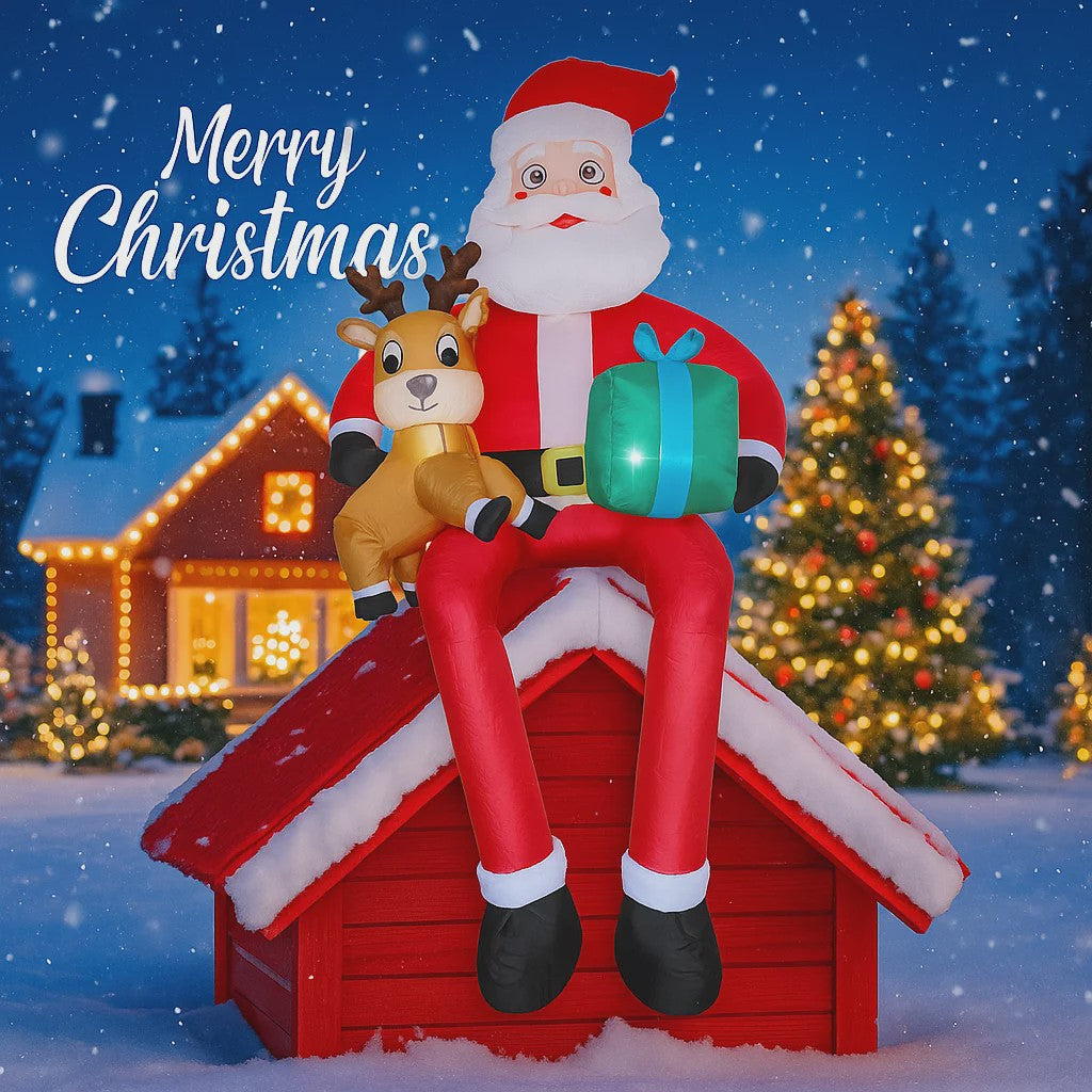 Opblaasbare Kerstman met Rendier - 290cm - Tuindecoratie met LED