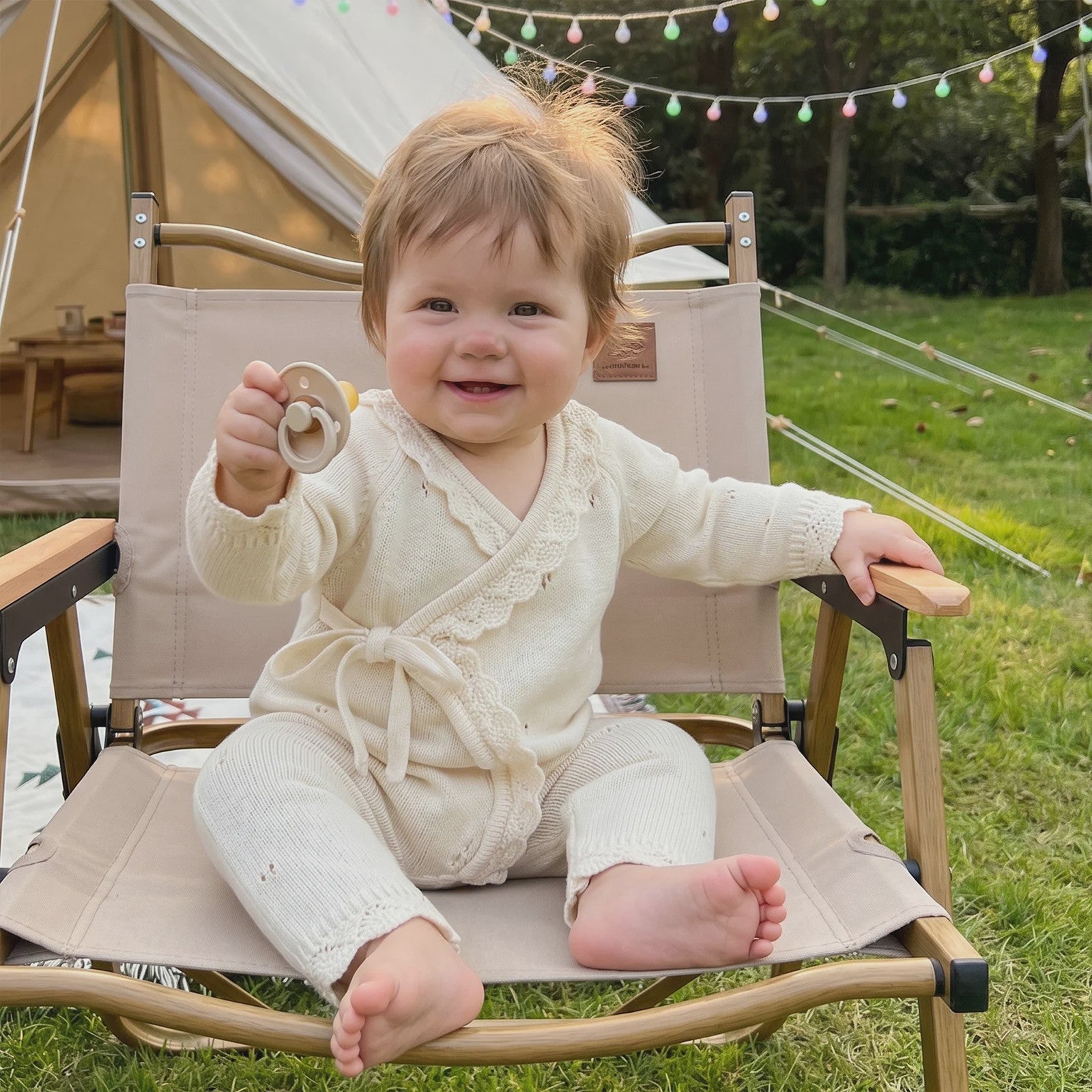 Gebreide Baby Romper met Kanten Rand en V-hals - Jumpsuit voor Jongens & Meisjes