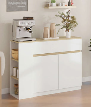 Stijlvol Wit Sideboard met 2 Deuren, 1 Lade en 3 Open Planken - 110 cm Breed