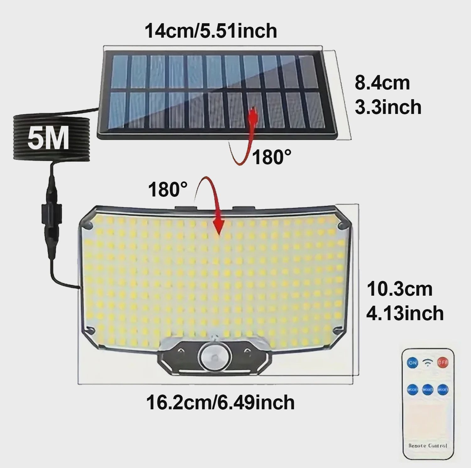 234 LED Solar Wandlamp met Bewegingssensor - Waterdicht IP65, Split Design voor Buiten en Garage