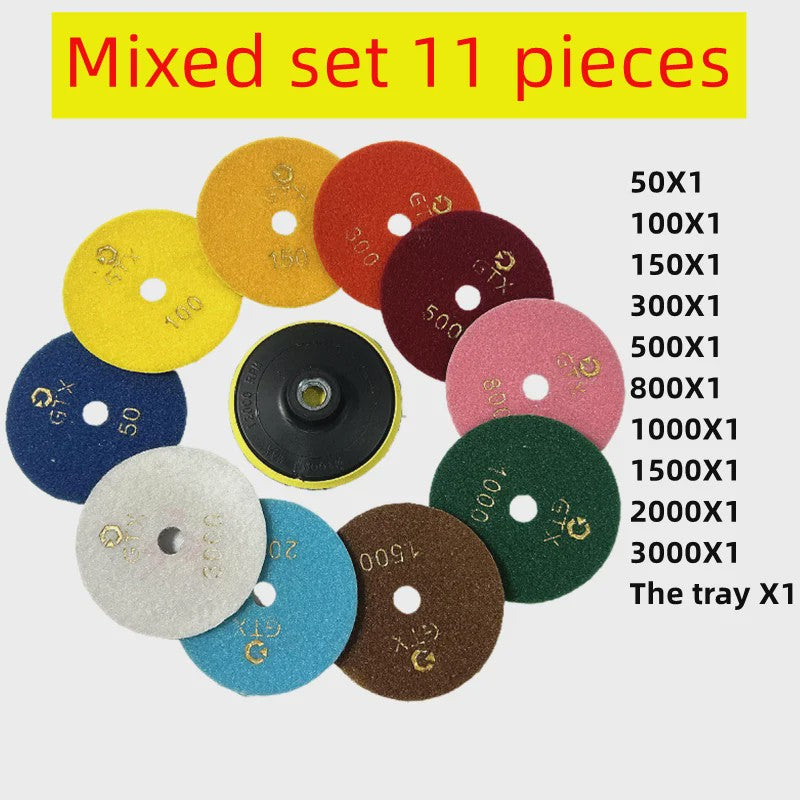 11-delige Diamant Polijstschijven Kit 100mm - Nat/Droog Gebruik voor Steen, Beton & Marmer