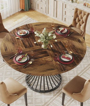 Ronde Eettafel 4-6 Personen - 47-Inch Industriële Farmhouse Stijl