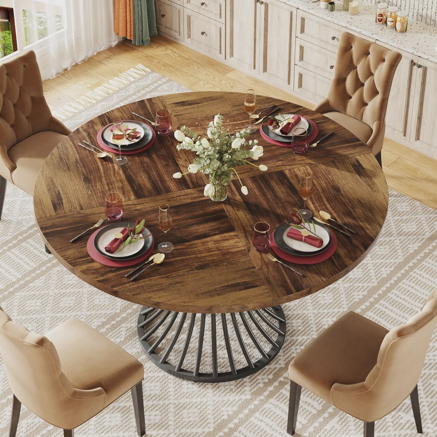 Ronde Eettafel 4-6 Personen - 47-Inch Industriële Farmhouse Stijl