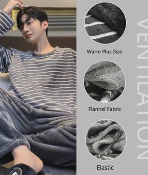 Heren Winter Pyjama Set - Gestreept Flanel, Lange Mouwen Loungewear