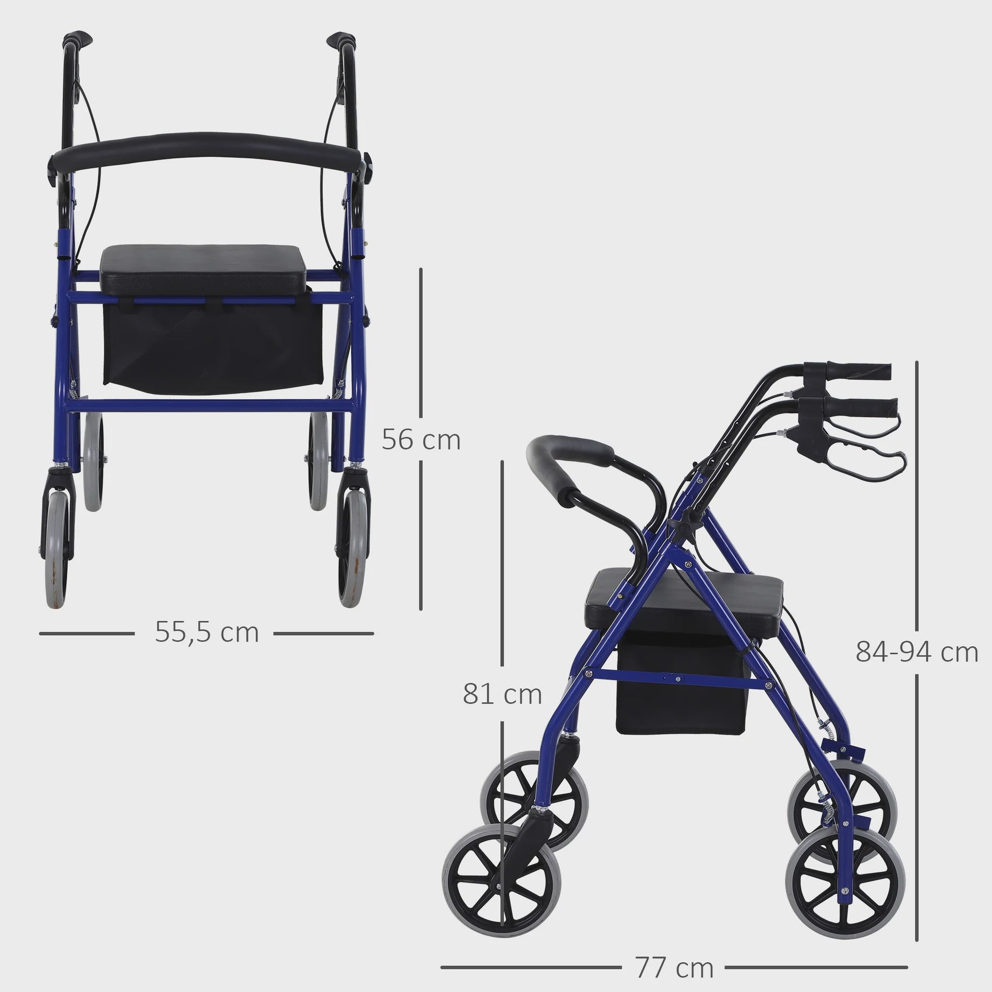 Homcom Walker for Adults with Adjustable Seat and Foldable Footrest