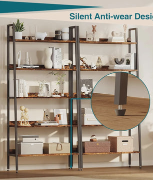 5-Laags Ladder Boekenkast - Smal Houten Wandrek met Metalen Frame