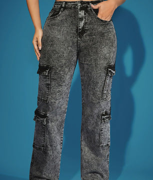 Dames Jeans met Meerdere Zakken - Zwart/Grijs - Stretch Denim - Maten XS-XXL