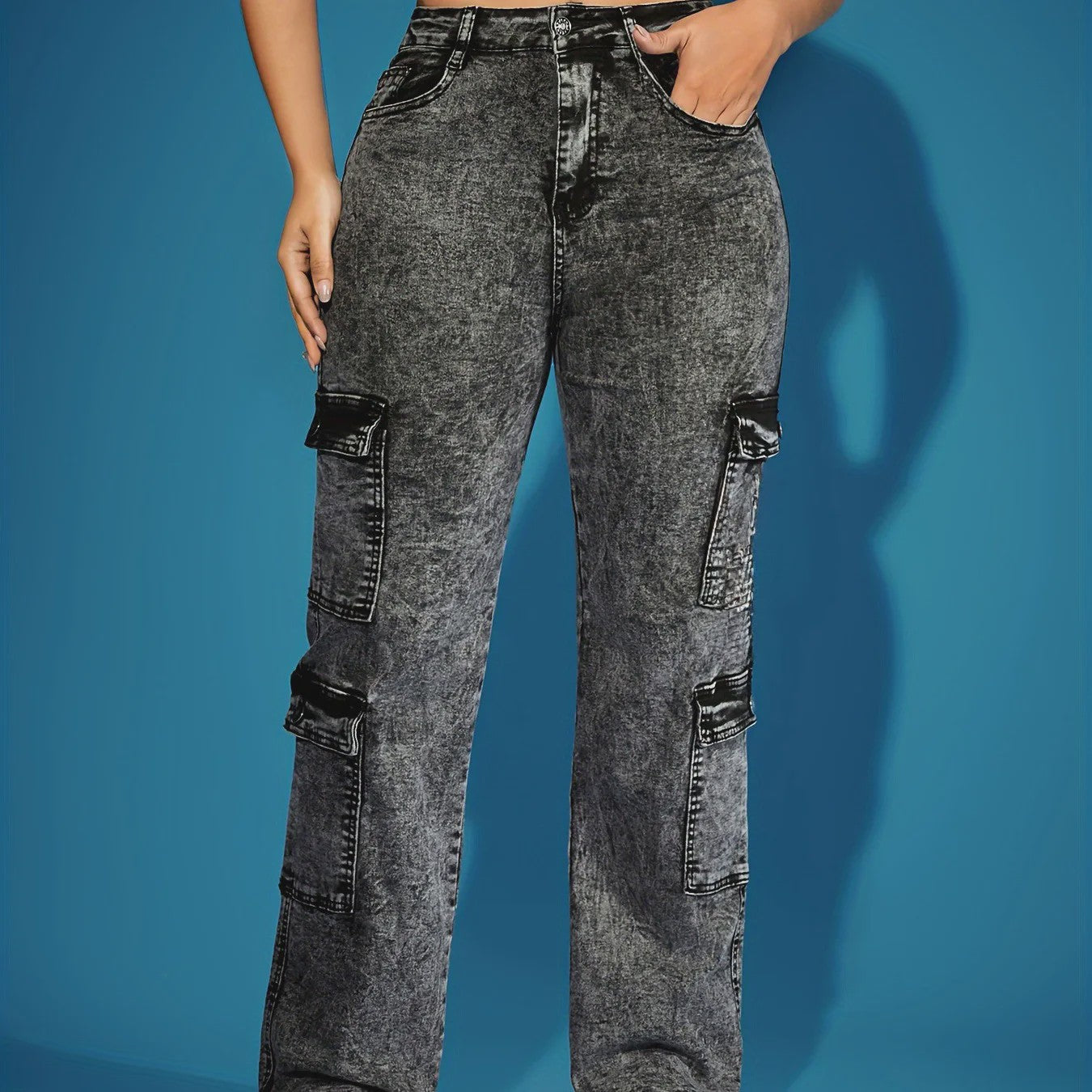 Dames Jeans met Meerdere Zakken - Zwart/Grijs - Stretch Denim - Maten XS-XXL