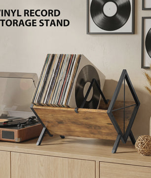 Stijlvolle Retro Vinylplatenhouder & LP Opbergrek - Minimalistisch Bureau Display