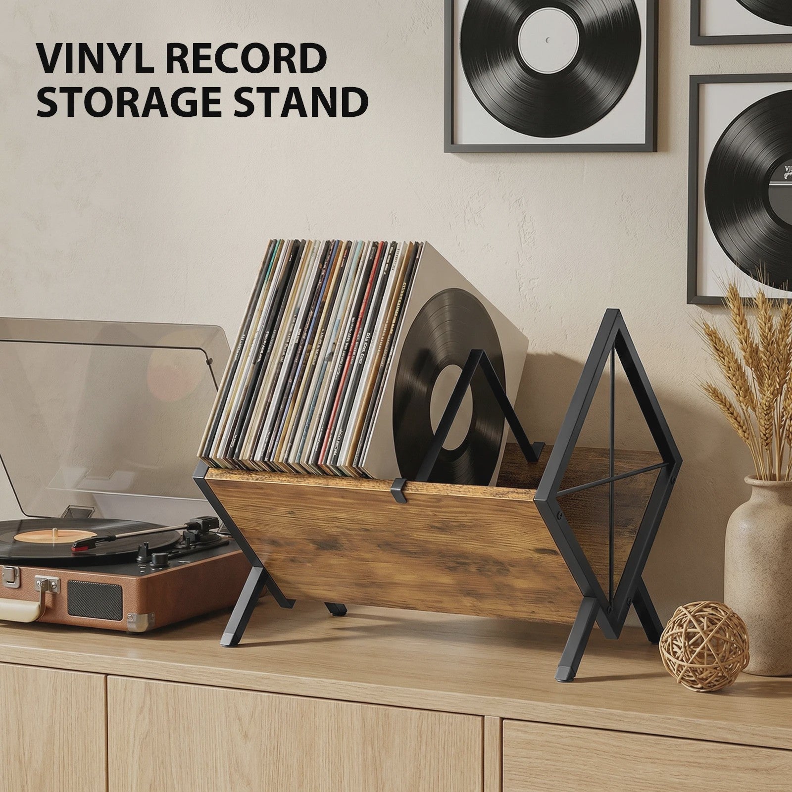 Stijlvolle Retro Vinylplatenhouder & LP Opbergrek - Minimalistisch Bureau Display