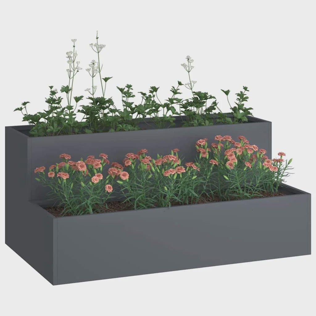 2-Laags Plantenbak 100x60x45 cm Antraciet Staal - Verhoogd Buitenbed