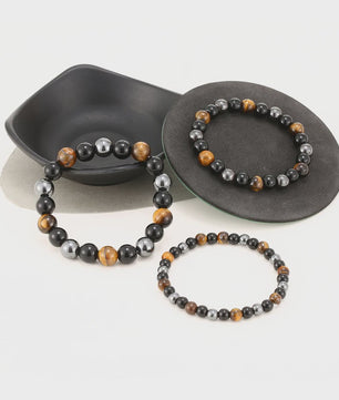 Natuurlijke Obsidian, Hematiet & Tijgeroog Kralen Armband - Mannen & Vrouwen
