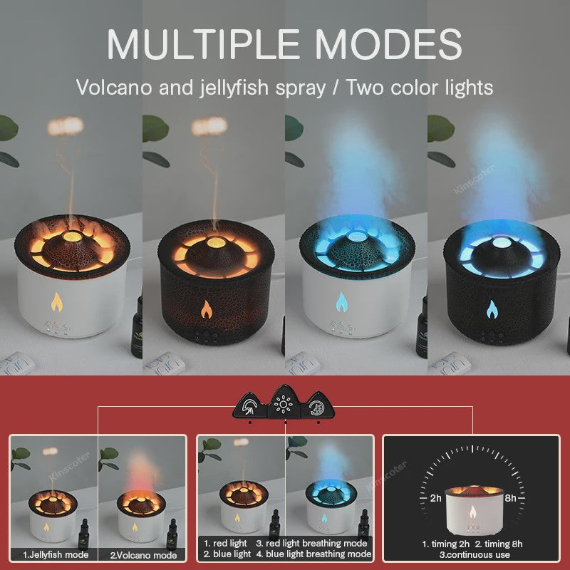 Vulkaanas Aroma Diffuser met Vlam & Kwallen Rookeffect - Luchtbevochtiger & Aromatherapie