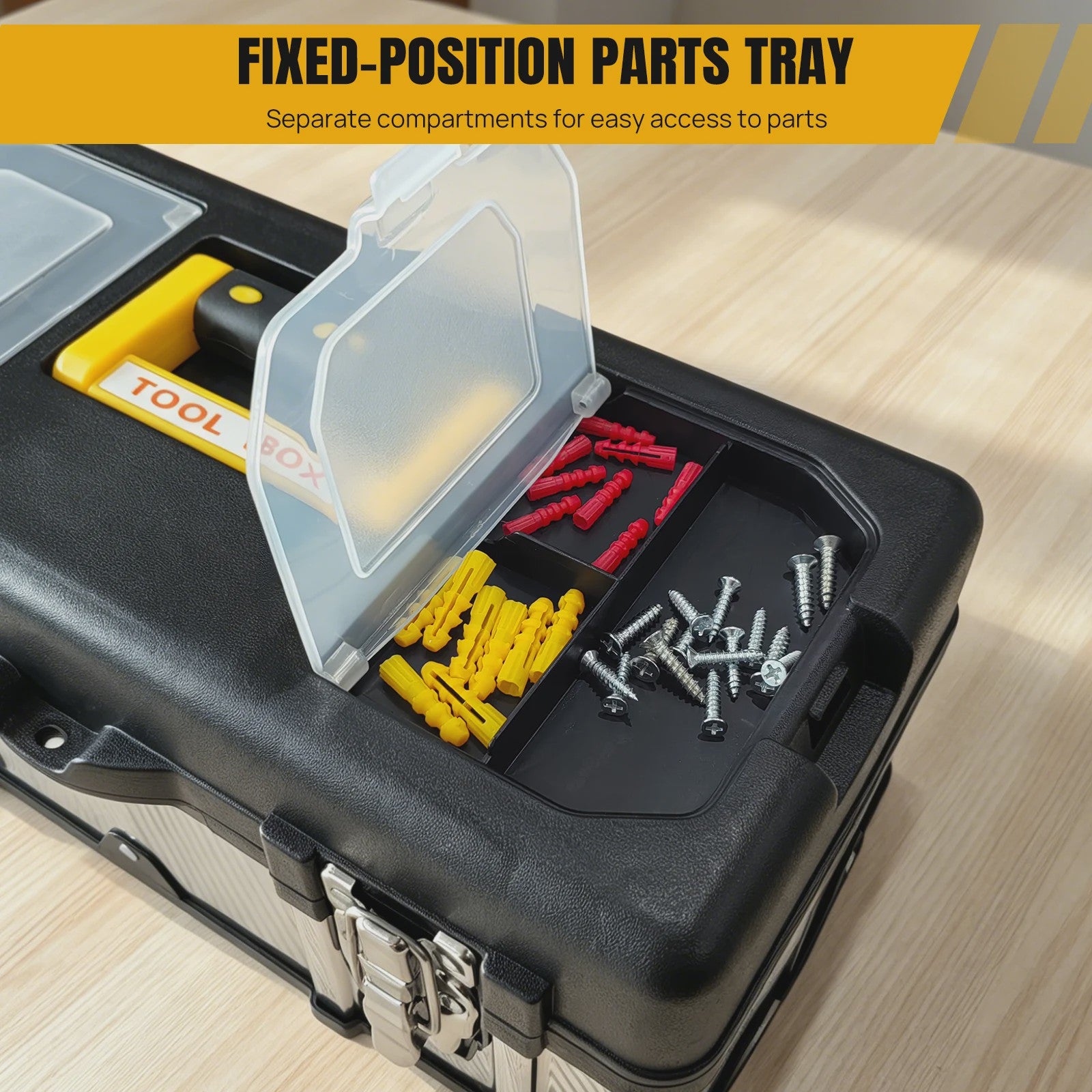 Robuuste Dubbellaags Gereedschapskist - RVS & Kunststof - 40cm - Anti-Val - Voor Elektricien & Auto Reparatie