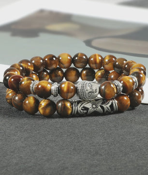 Set van 2 Houten Kralen Armbanden met Buddha & Natuursteen - Meditatie & Spirituele Sieraden