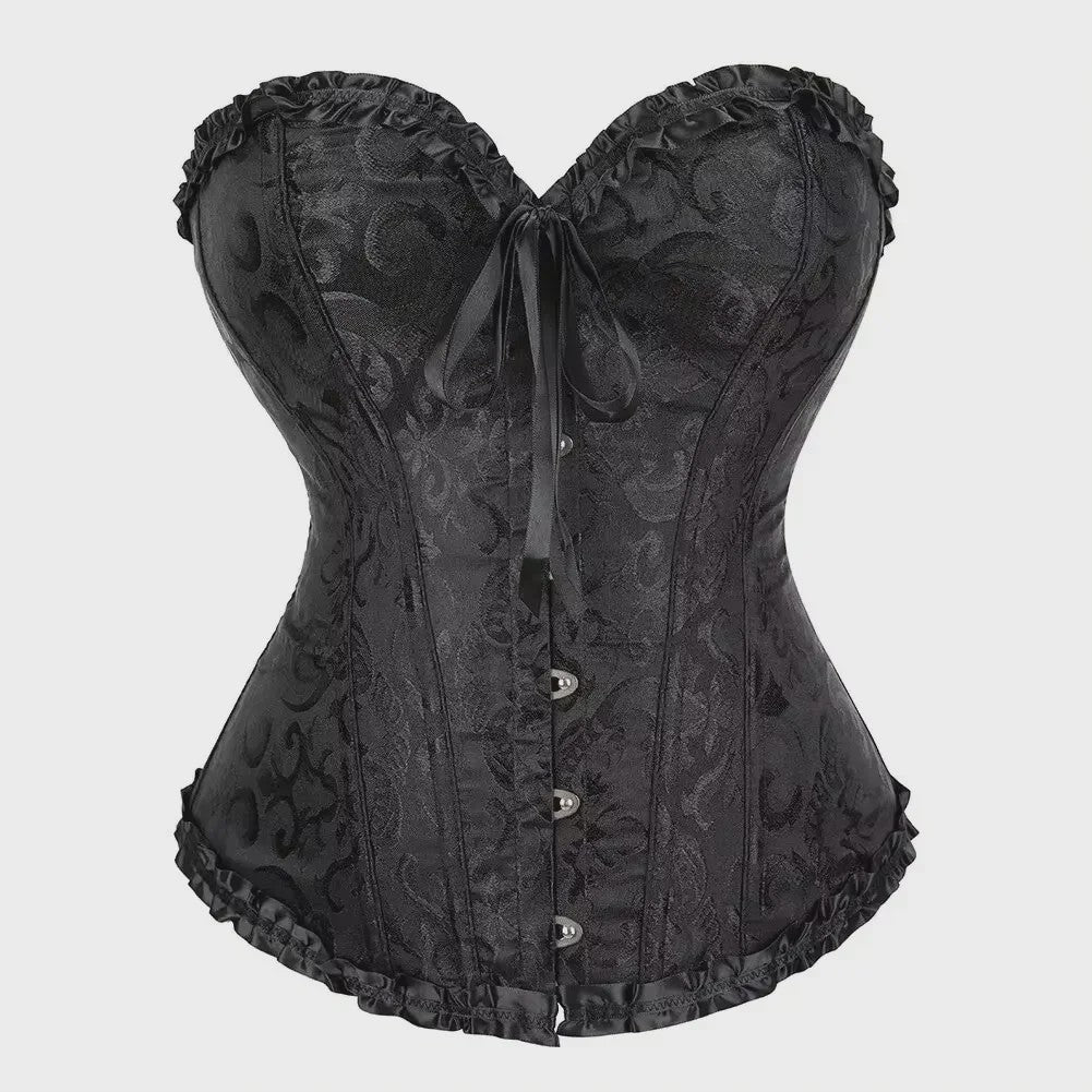 Victoriaans Jacquard Corset Top met Kant en Bloemenprint - Sexy Bustier voor Dames
