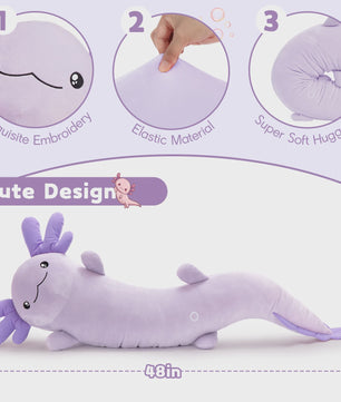 Glow-in-the-dark Axolotl Knuffelkussen 122cm - Magisch Pluche Kussen met Lichtgevende Oren, Cadeau voor Kinderen & Tieners