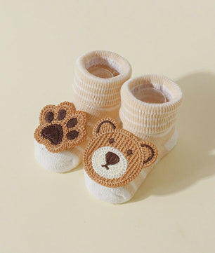 4 Paar Babysokjes met Beren & Pootjes - Antislip, Zacht Katoen, 0-12 Maanden