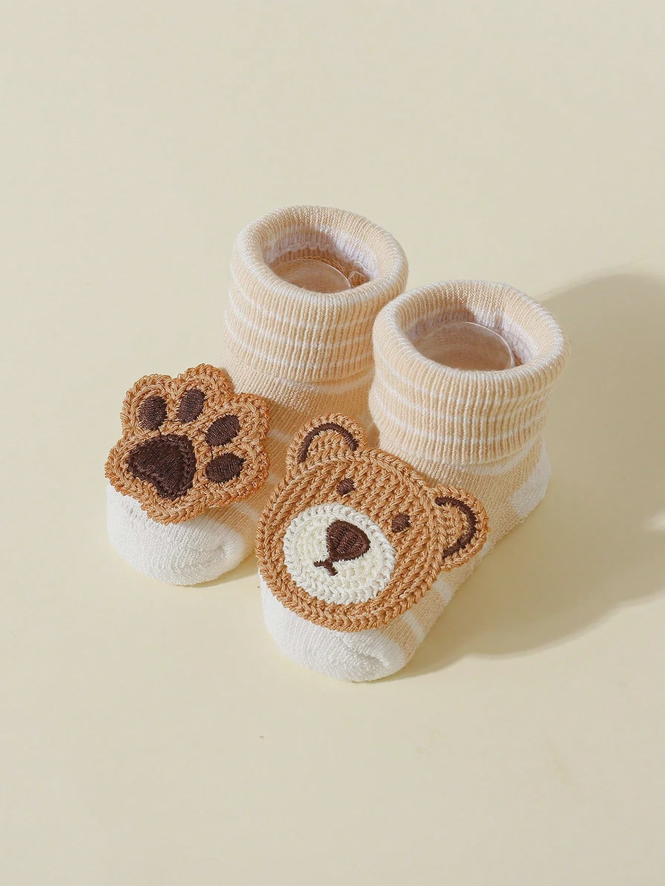 4 Paar Babysokjes met Beren & Pootjes - Antislip, Zacht Katoen, 0-12 Maanden