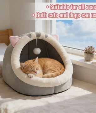Schattig Cartoon Katten- en Hondenhok - Opvouwbaar, Wasbaar & Comfortabel Slaapbed